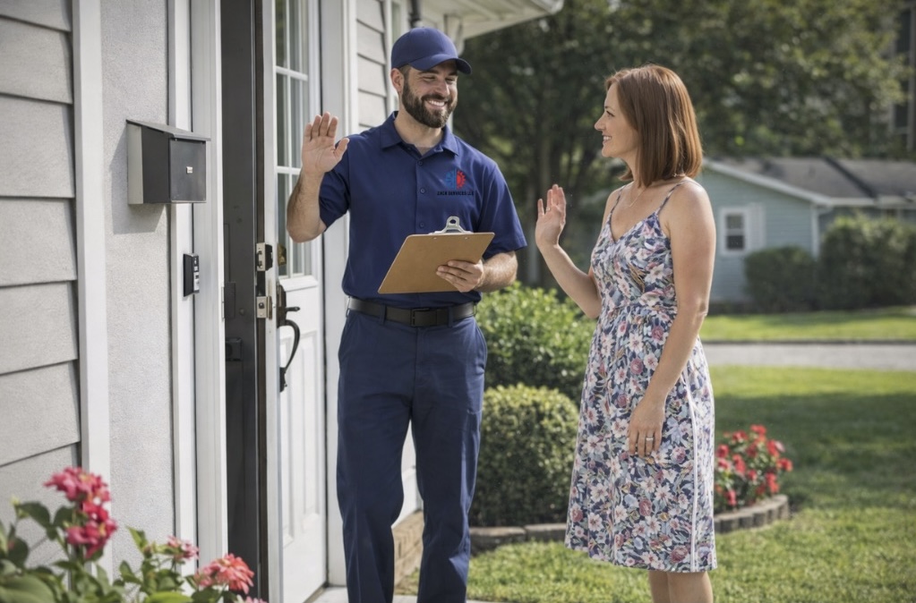 Zack Services technician greeting a homeowner